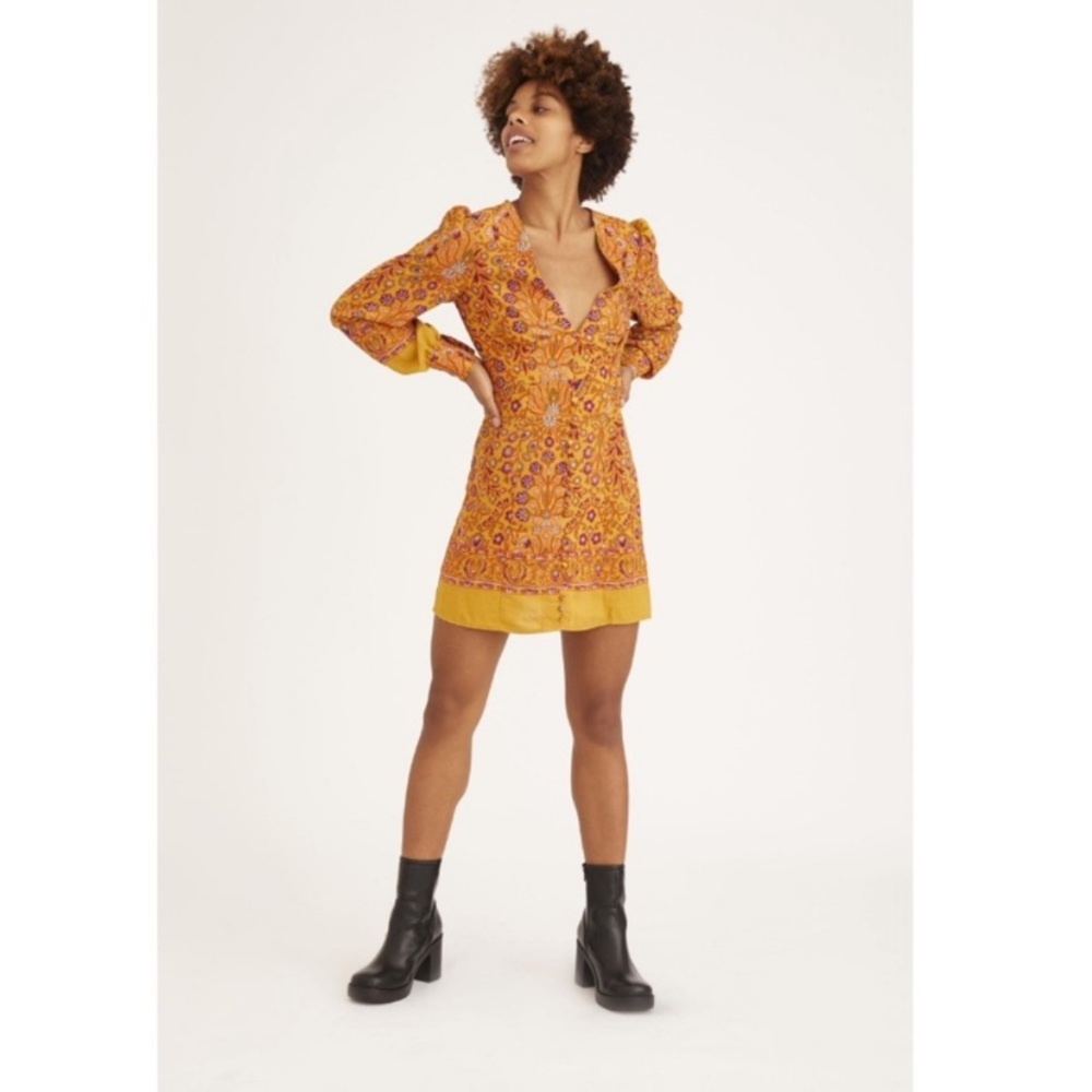 Orange Urban Outfitters Michelle Plunging Long Sleeve Mini Dress